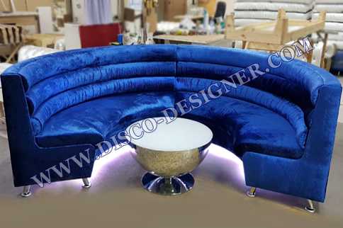 LED Sofa Disco Moderne Rond  - Velours Bleu - Sans éclairage         