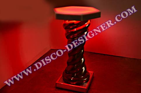 Disco-Tisch "Spirale"- verspiegelt, mit sechseckiger Tischplatte - ohne Beleuchtung           