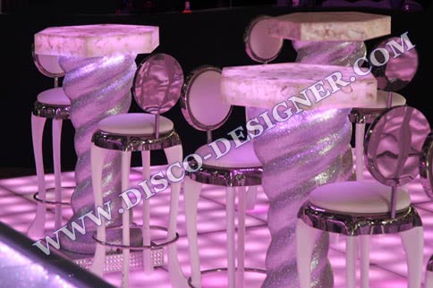 Disco-Tisch "Spirale"- mit Glitzerpartikeln und sechseckige Tischplatte