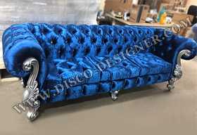 Barokowa Sofa - Aksamitny Niebieski - Podwójny Podłokietnik