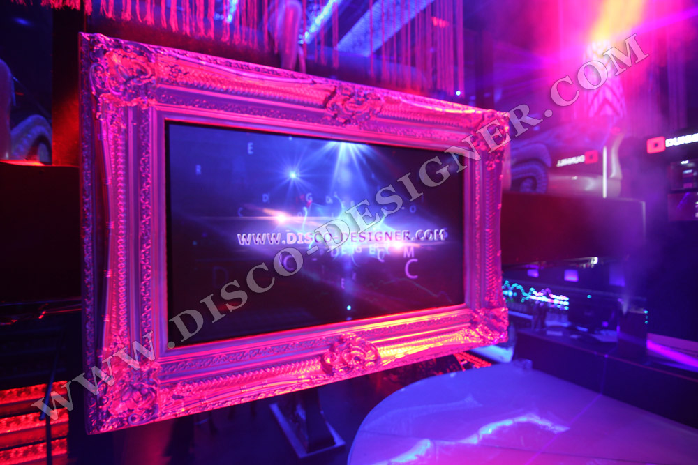 silver, baroque frame-video display
